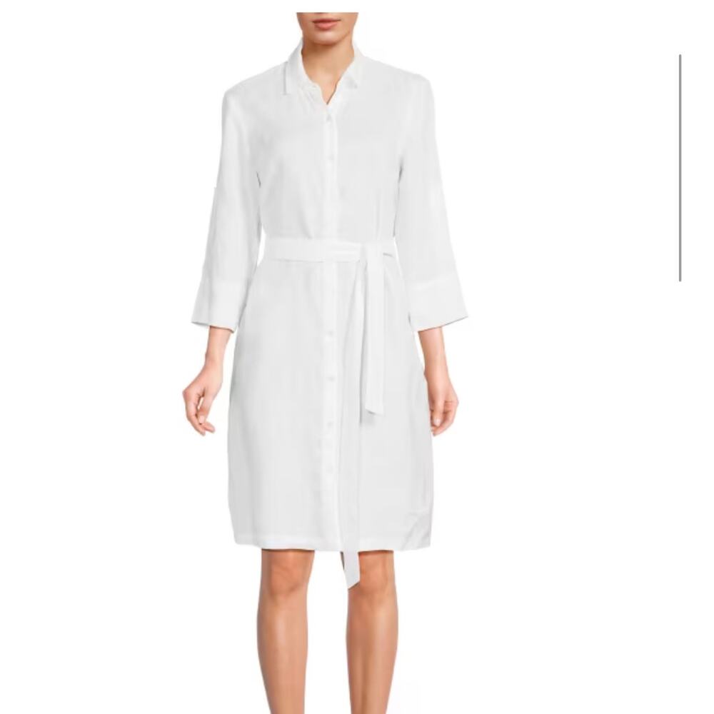 J. MCLAUGHLIN  ​Miranda white Linen Belted button down Shirt Dress size small
